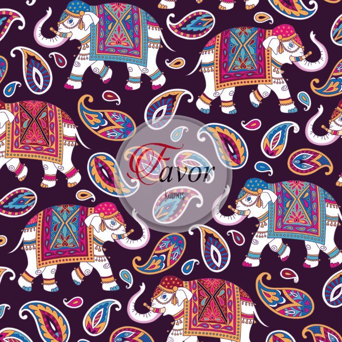 Mor Etnik Fil Desenli Kumaş Döşemelik Petek Kumaş - mor