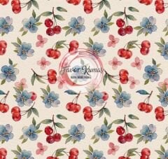 Suluboya Kiraz Ve Çiçek Desenli Kumaş