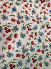 Suluboya Kiraz Ve Çiçek Desenli Kumaş