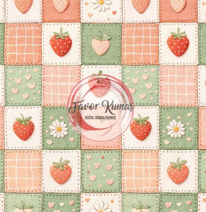Patchwork Çilek Desenli Kumaş