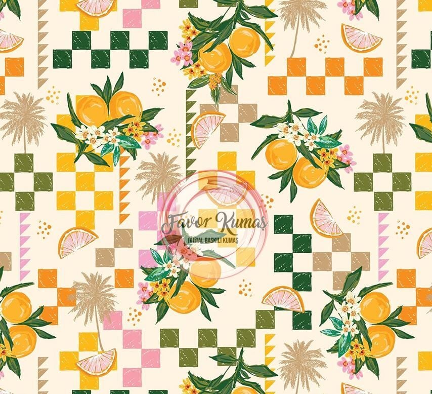 Damalı Portakal Çiçeği Desenli Kumaş