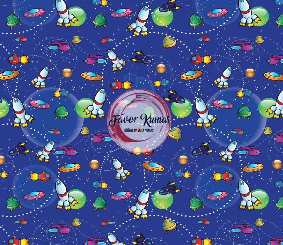 Uzay Roketi Desenli Kumaş 2