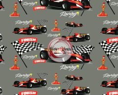 Yarış Arabalı Gri Zemin Desenli Kumaş