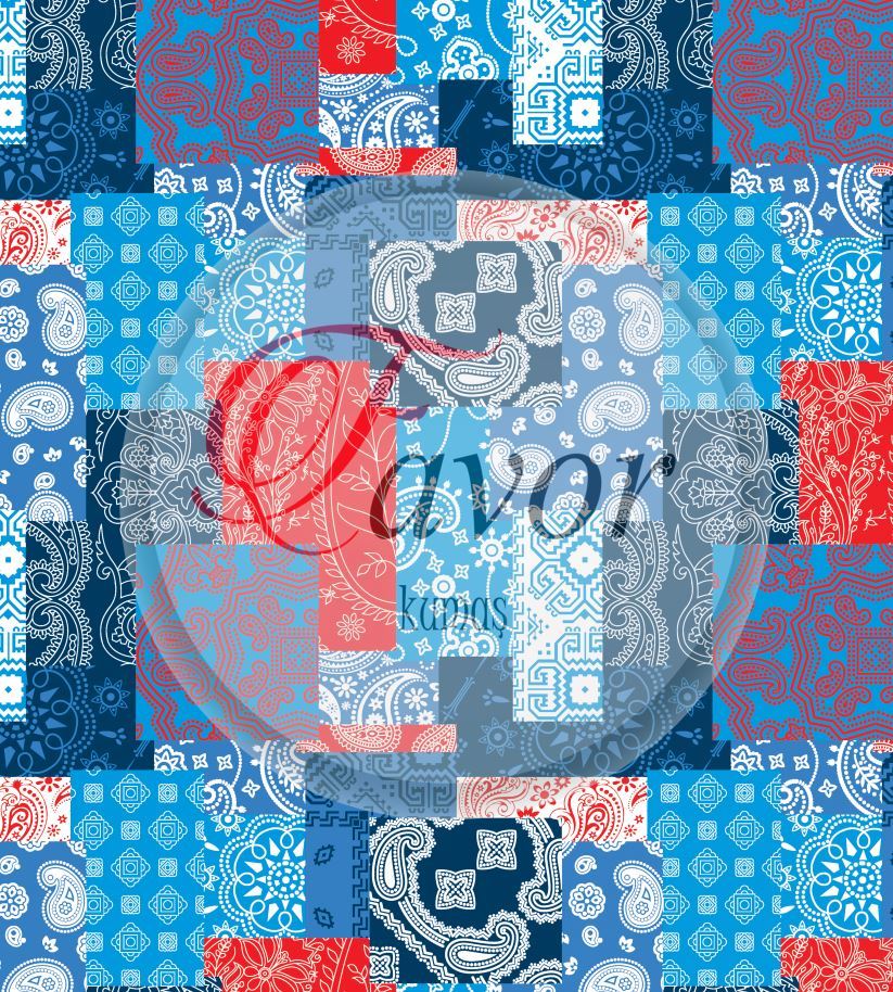 Mavi Patchwork Desenli Kumaş