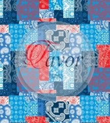 Mavi Patchwork Desenli Kumaş