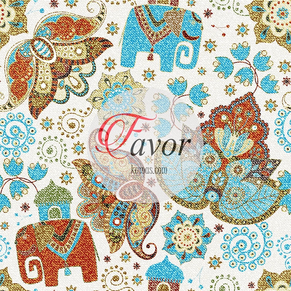 Etnik Fil Desenli Kumaş