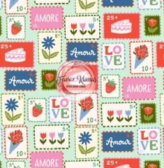 Aşk Pul Desenli Kumaş