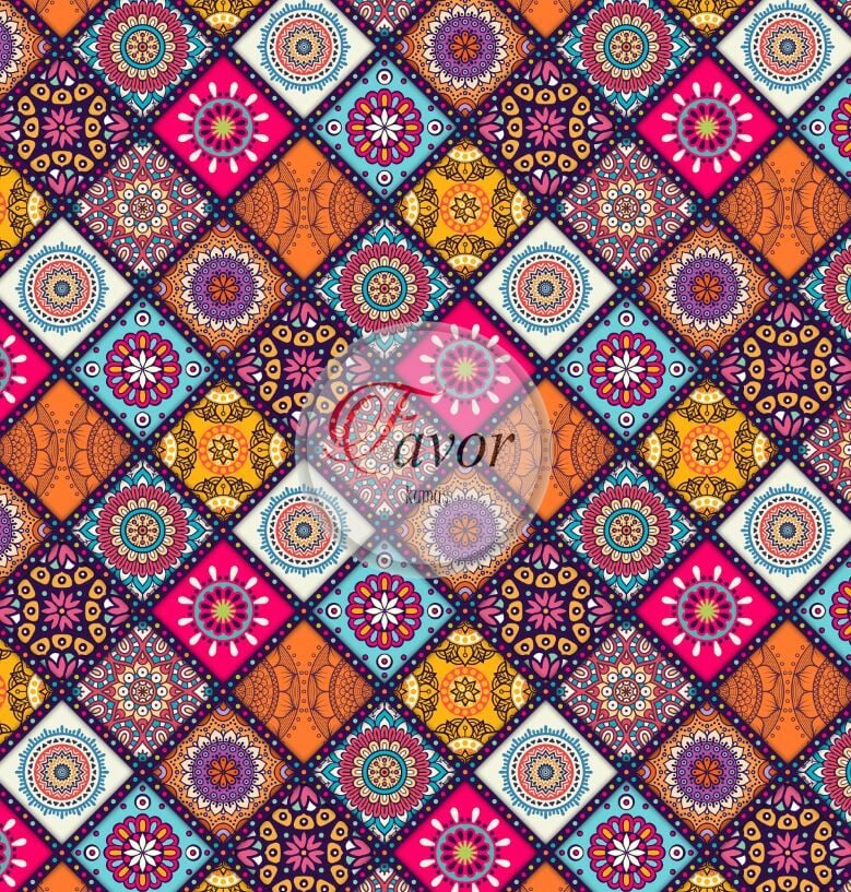 Kareli Mandala Desenli Kumaş