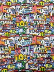 Renkli Şehir Desenli Kumaş