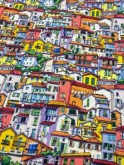 Renkli Şehir Desenli Kumaş