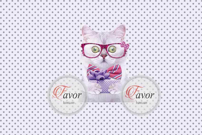 Gözlüklü Kedi Desenli Kumaş