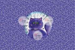 Mor Zemin Kedi Baskılı Kumaş