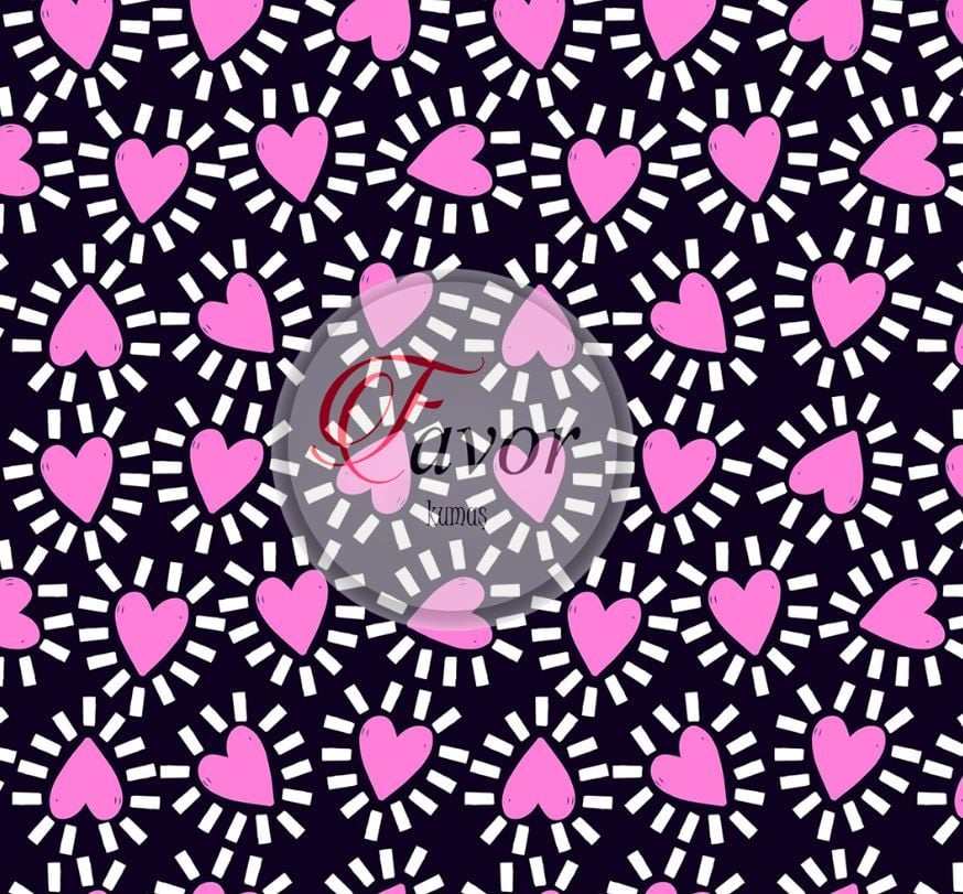 Pembe Kalp Desenli Kumaş