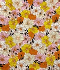 Renkli Retro Çiçek Desenli Kumaş