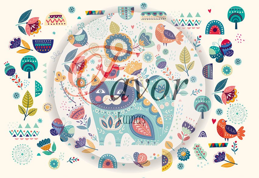 Kedi ve Çiçek Desenli Kumaş