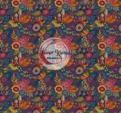 Koyu Pastel Geometrik Çiçek  Desenli Kumaş