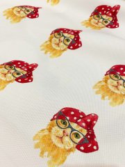 Gözlüklü Kedi Desenli Kumaş 3