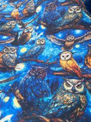 Yıldızlı Gece ve Baykuşları Desenli Kumaş