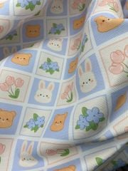 Kareli Tavşan Ve Ayıcık Desenli Kumaş