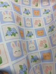 Kareli Tavşan Ve Ayıcık Desenli Kumaş