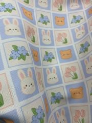 Kareli Tavşan Ve Ayıcık Desenli Kumaş