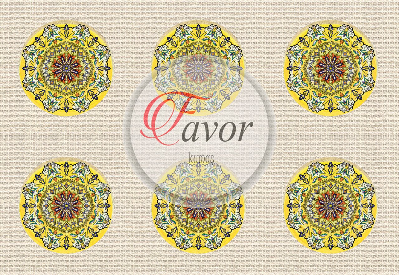 Mandala Desenli Kumaş 1 mt -6 adet supla SARI