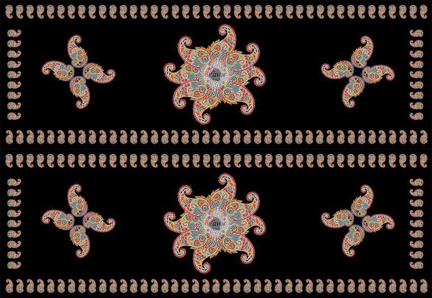 Pateh Desenli Runner ve Supla Kumaşı 1 mt-2 adet runner siyah