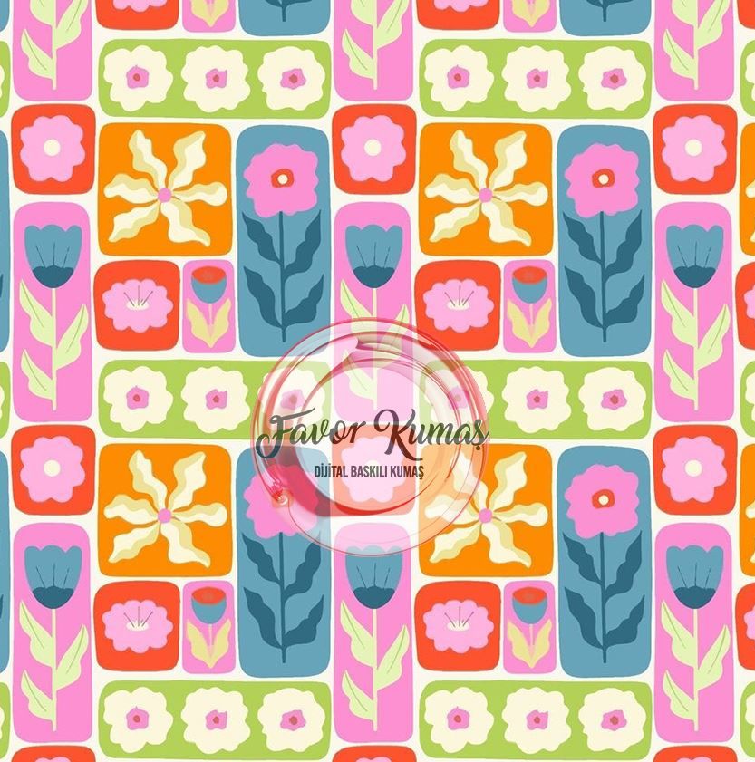 Kareli Çiçek Desenli Kumaş 3