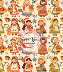 Sevimli Küçük Kızlar  Desenli Kumaş