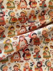Sevimli Küçük Kızlar  Desenli Kumaş