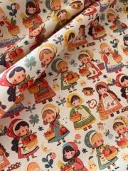 Sevimli Küçük Kızlar  Desenli Kumaş