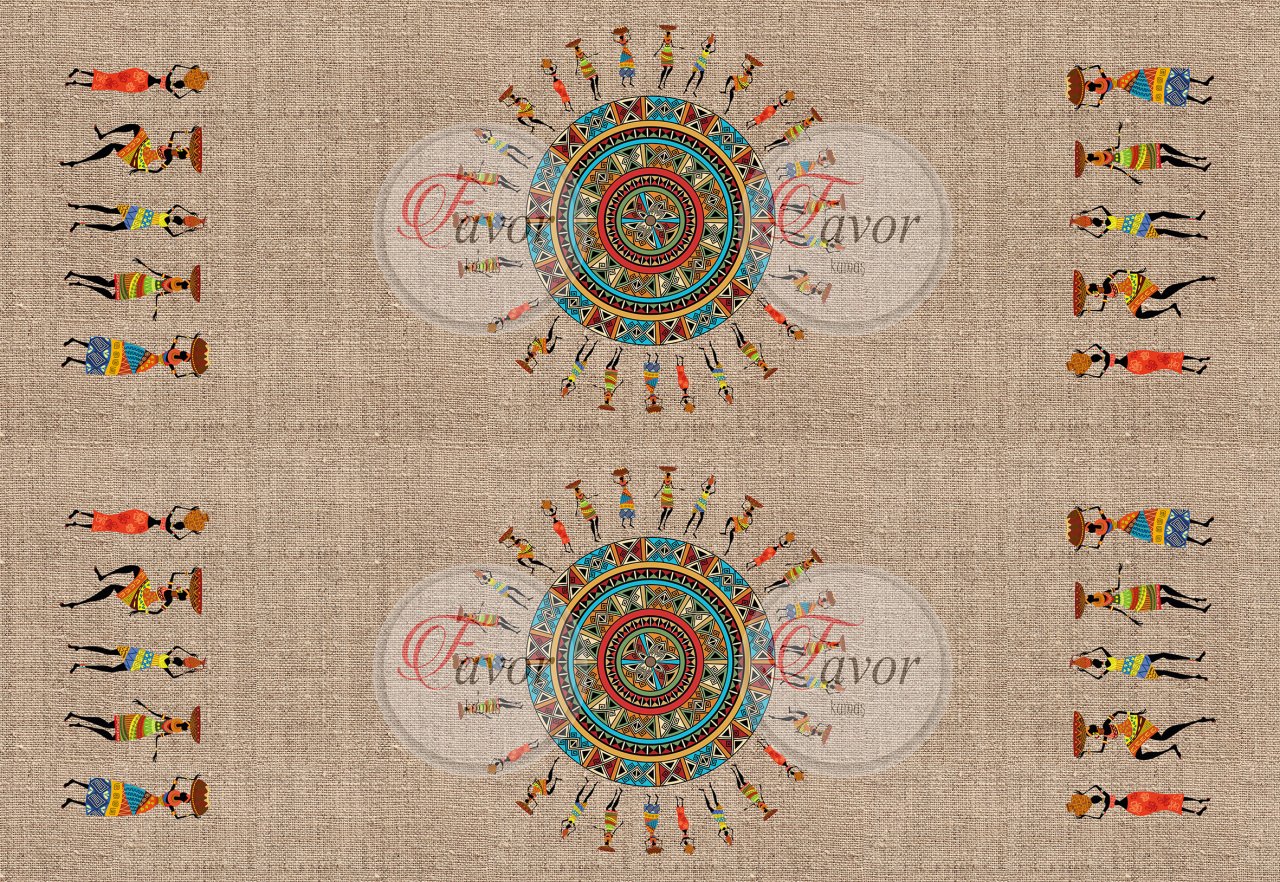 Afrikalı Kadın Runner ve Supla Kumaşı 2 KETEN  GÖRÜNÜMLÜ ORTASI DOLU