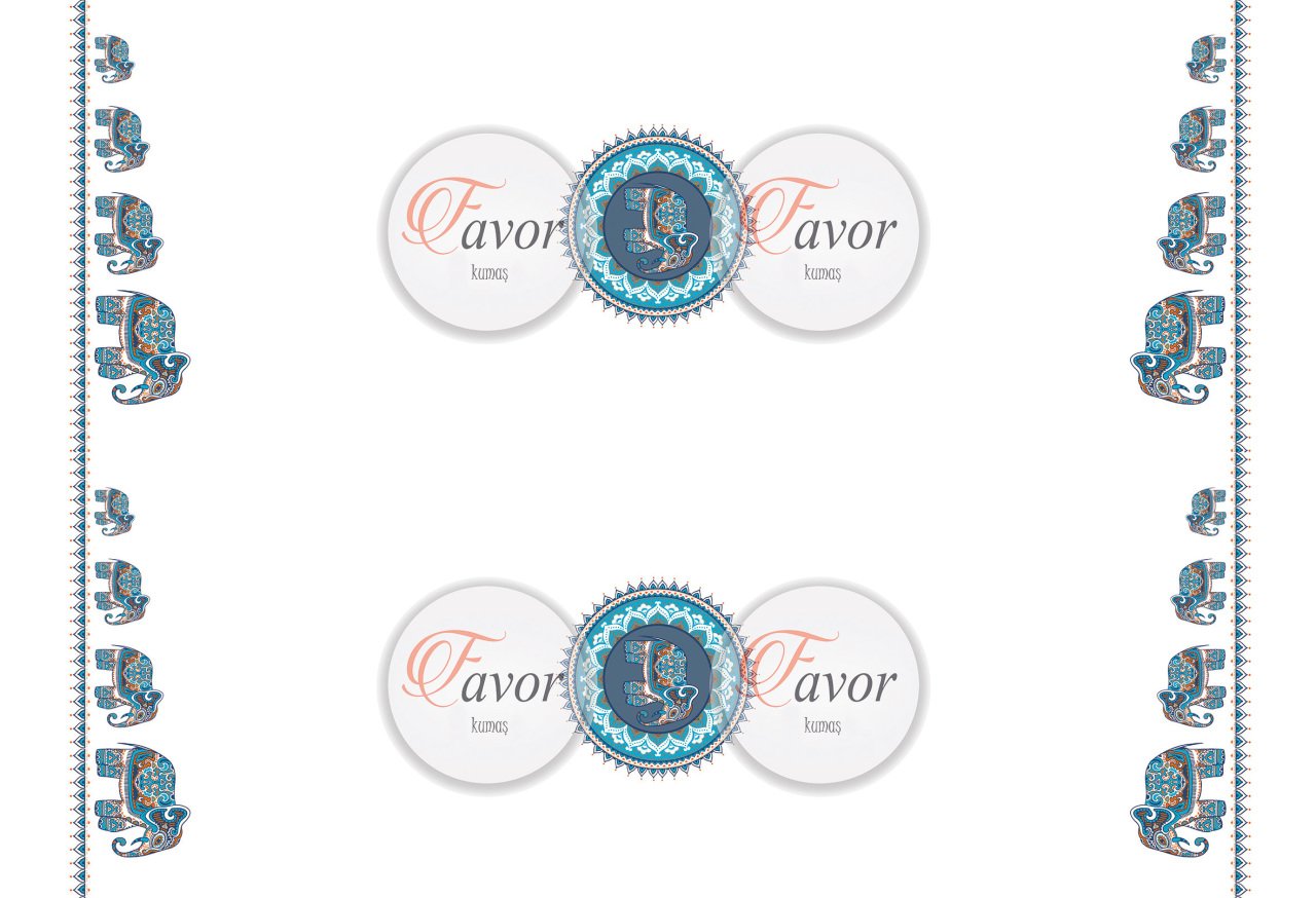 Mavi Fil Desenli Runner ve Supla Kumaşı 1 mt -2 adet runner