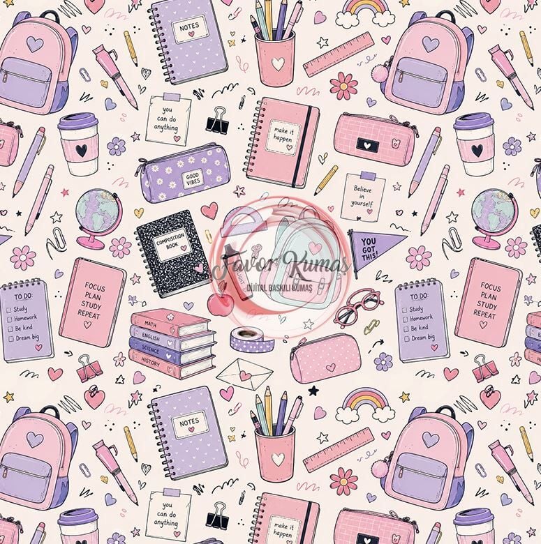 Pembe Tonlu Okul  Desenli Kumaş