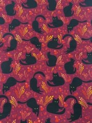 Siyah Kedi Desenli Kumaş