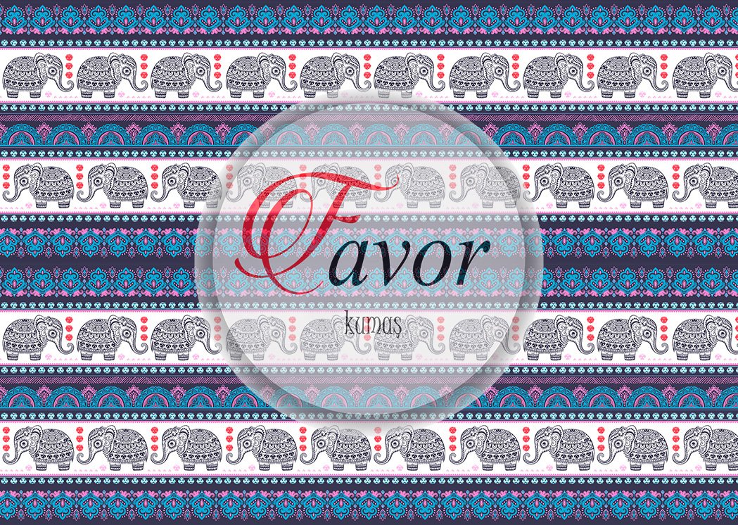 Fil Desenli Runner ve Supla Kumaşı 1 mt- 2 adet runner MAVİ